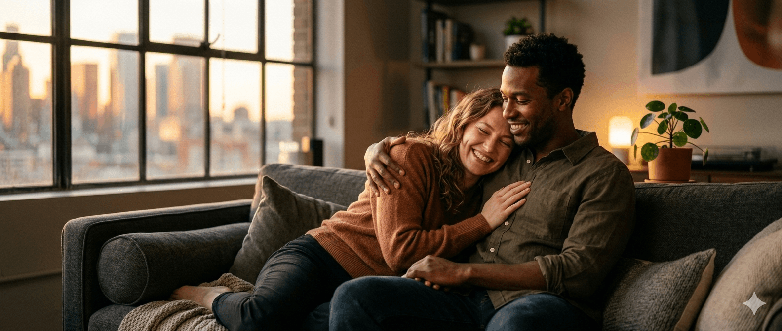 Casal feliz e conectado